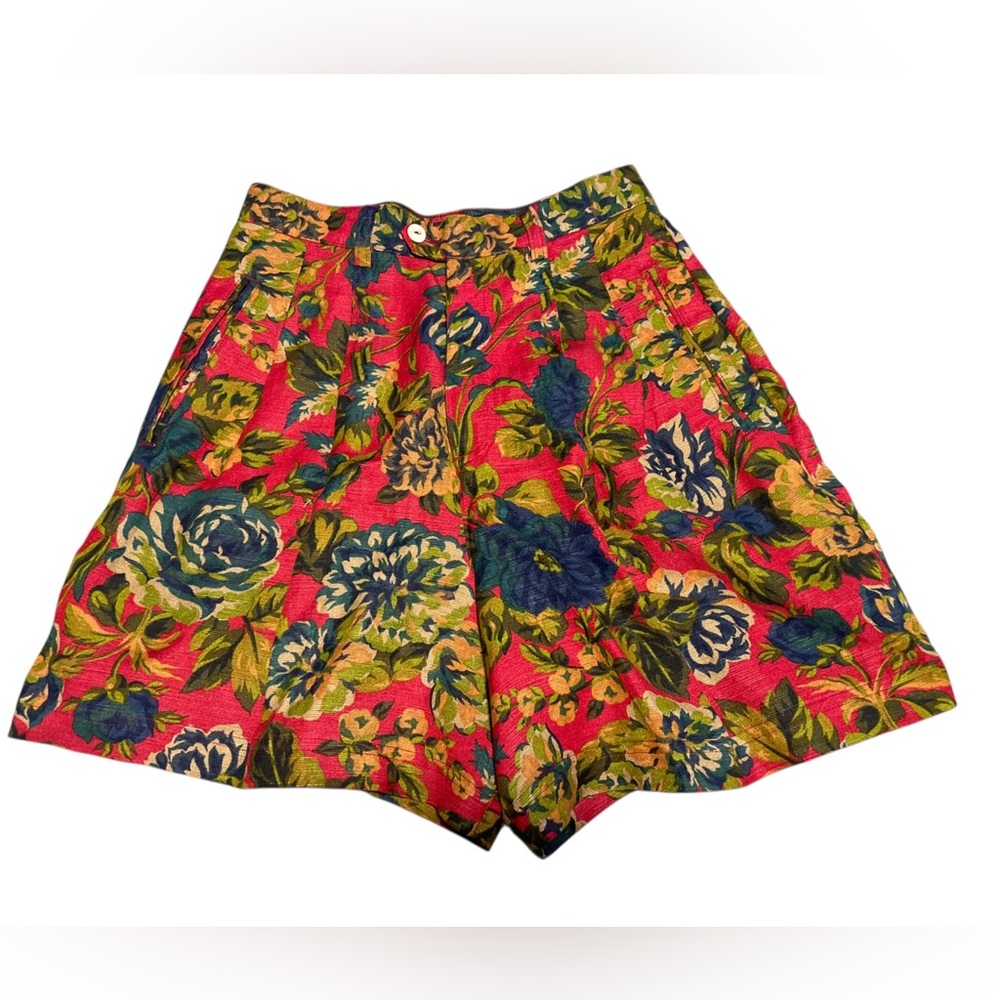 VTG 90s Gap Pleated Linen Shorts Women's Floral Made In Italy Cottagecore Size 8